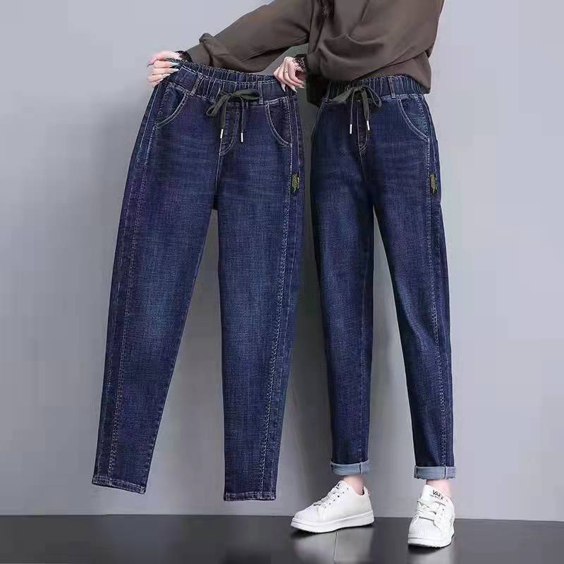 Quần jeans harem Mỏng Ống Rộng Lưng Thun Thời Trang Mùa Thu 2022 Dành Cho Nữ Có size Lớn