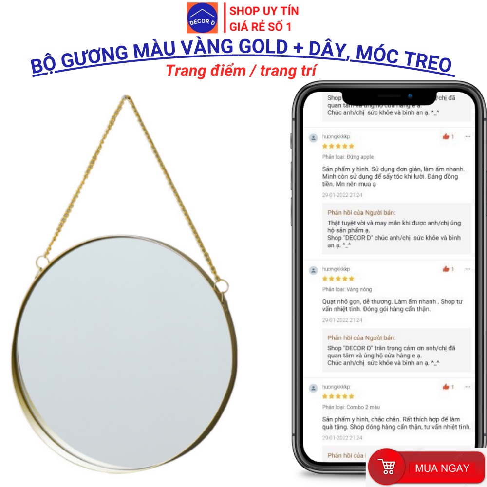 Gương treo tường màu mạ vàng trang trí decor nhà cửa, nhà tắm, trang điểm cao cấp ]