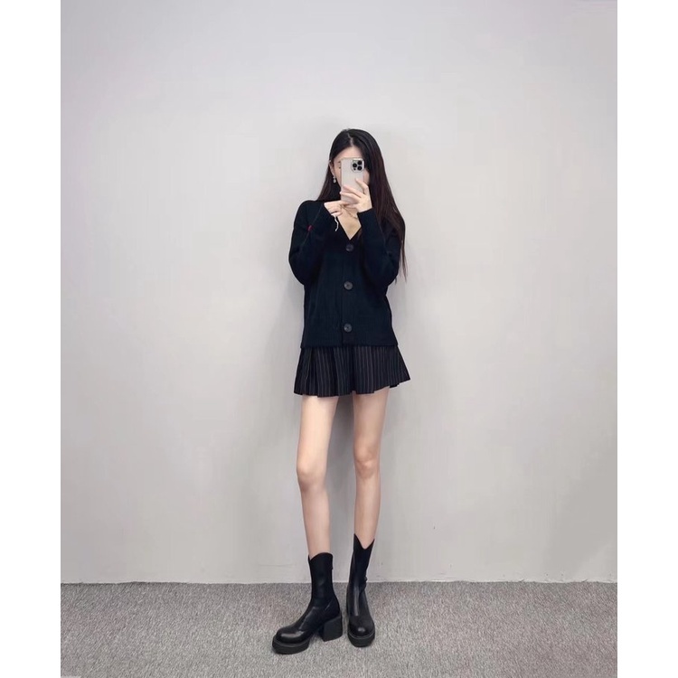 Giày bốt cao gót cổ ngắn mũi tròn phối khóa kéo thời trang cho nữ | BigBuy360 - bigbuy360.vn