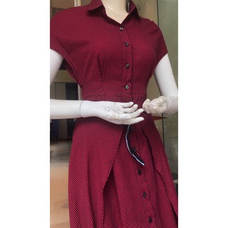 Váy xòe kẻ buộc dây eo SEFA
