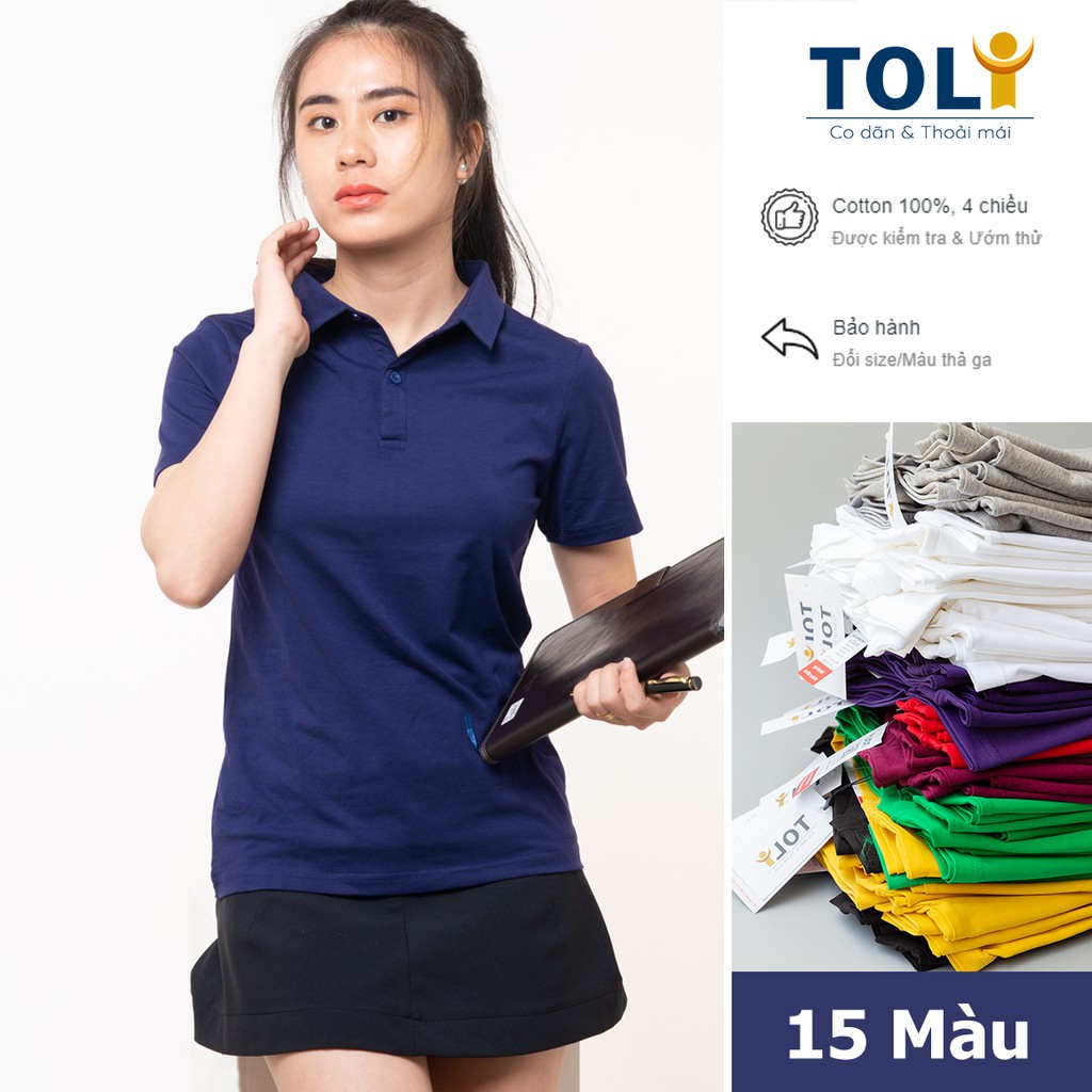 Áo thun nữ Cổ Sơ Mi (Cổ trụ) TOLI, chất cotton 4 chiều mềm mịn, co dãn màu da trời | BigBuy360 - bigbuy360.vn