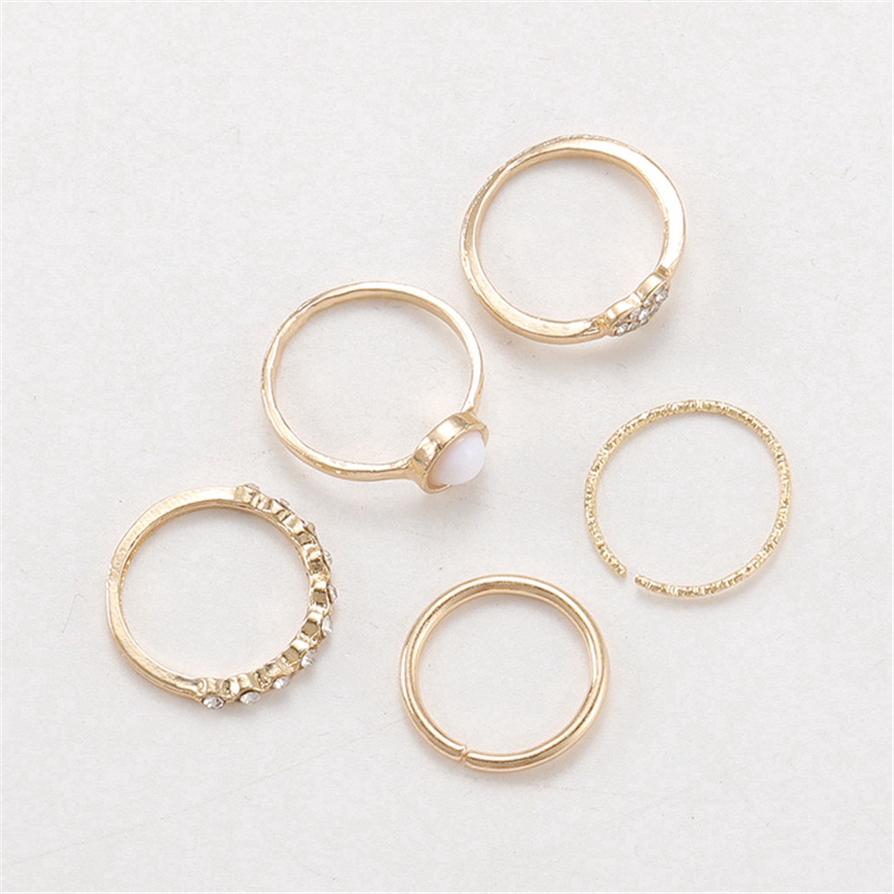 woman Korea simple 5 Pcs Pearl Heart Combination Ring charm girls rings set