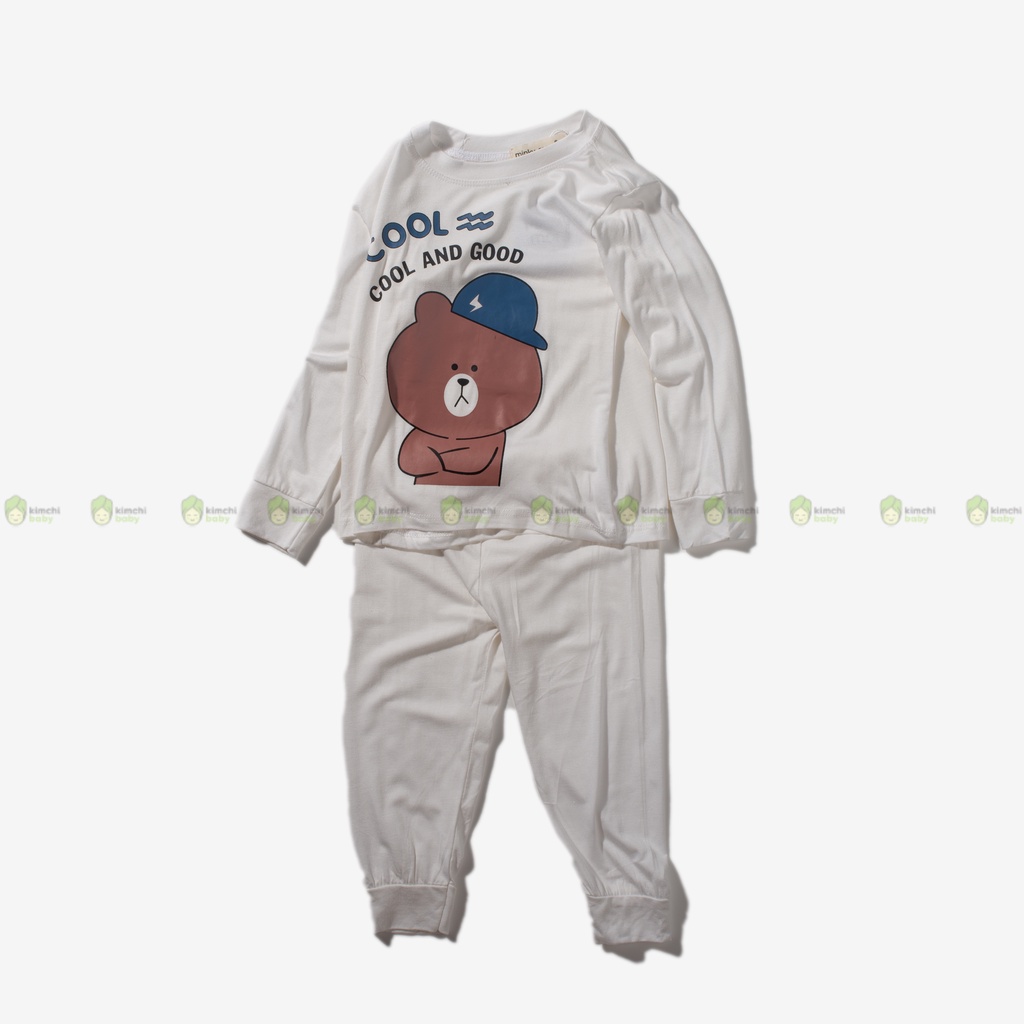 [SZ ĐẠI] Bộ Thun Lạnh Dài Tay Cho Bé Gái, Bé Trai Minky Mom Hoạ Tiết Gấu Cool, Bộ Quần Áo Cho Bé Mặc Nhà MKMTD2234