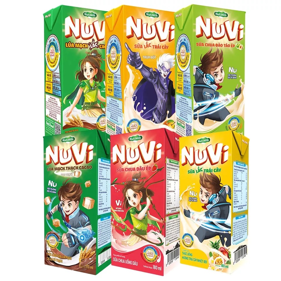 Lốc 4 hộp NuVi Thức Uống Sữa Lúa Mạch Cacao/ Dâu/ Cam Có Thạch CB4.NLT170SP 170ml - Thương Hiệu NUTIFOOD - TACAPU