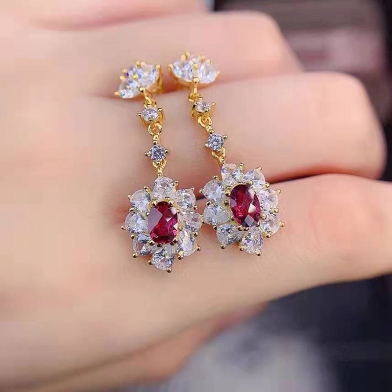 Bông Tai Mạ Vàng 18k Đính Đá Nhiều Màu Sắc Thời Trang Cho Nữ