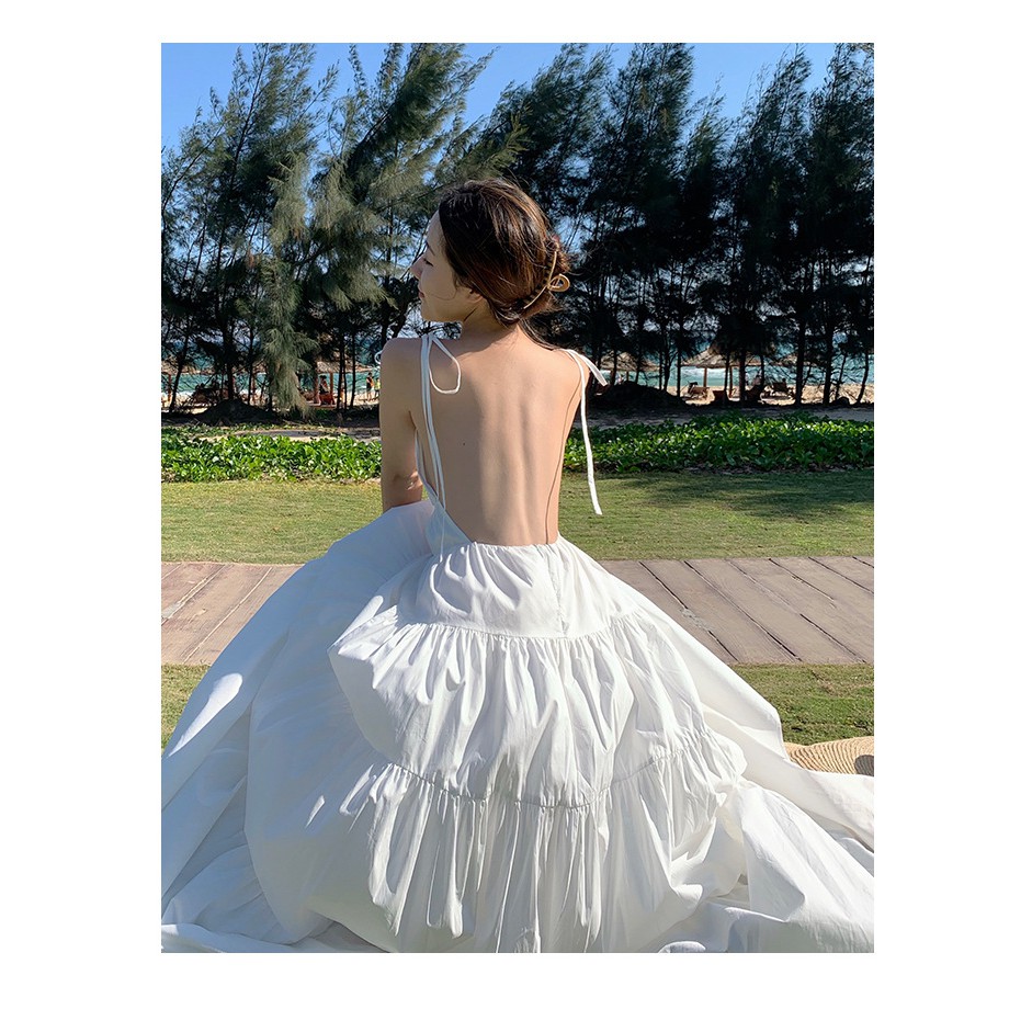 VÁY MAXI ĐẦM MAXI ĐI BIỂN MAXI TRẮNG HỞ LƯNG XẾP TẦNG ĐI BIỂN QUẢNG CHÂU | BigBuy360 - bigbuy360.vn