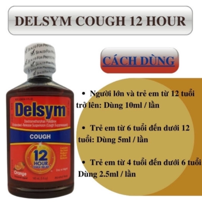 Siro gi.am ho DELSYM COUGH 12 hour 148ml cho 👶🏻👧🏻 4+ và 👩🏻👨🏻 vị 🍊