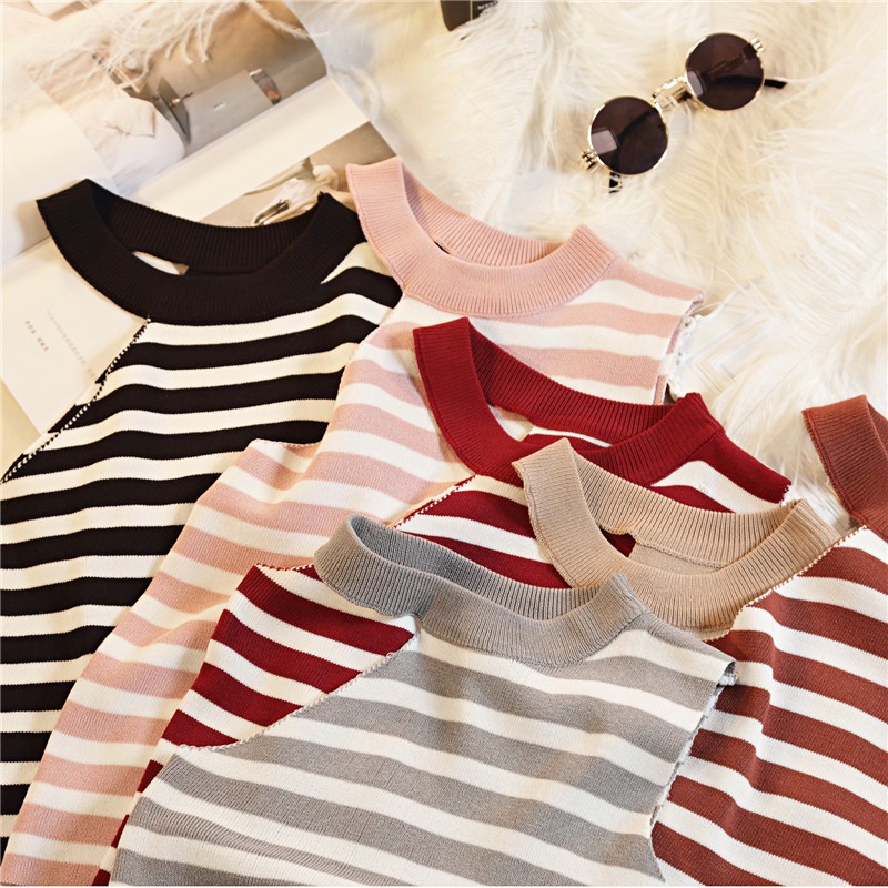 #4186  Áo dệt kim không tay họa tiết kẻ sọc thời trang cho nữ | BigBuy360 - bigbuy360.vn