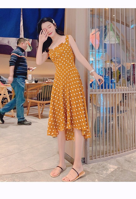 Đầm Bi 2s đỏ/cam dáng xòe nơ lung xd