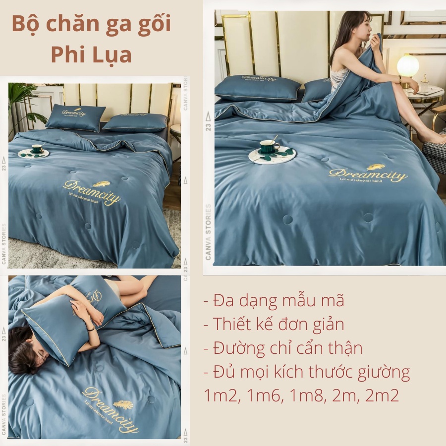 Bộ Chăn Ga Gối Phi Lụa Minamo Cao Cấp D09, Mềm Mịn, Thoáng Mát, Đa Dạng Mẫu Mã - Bảo Hành Chính Hãng Minamo