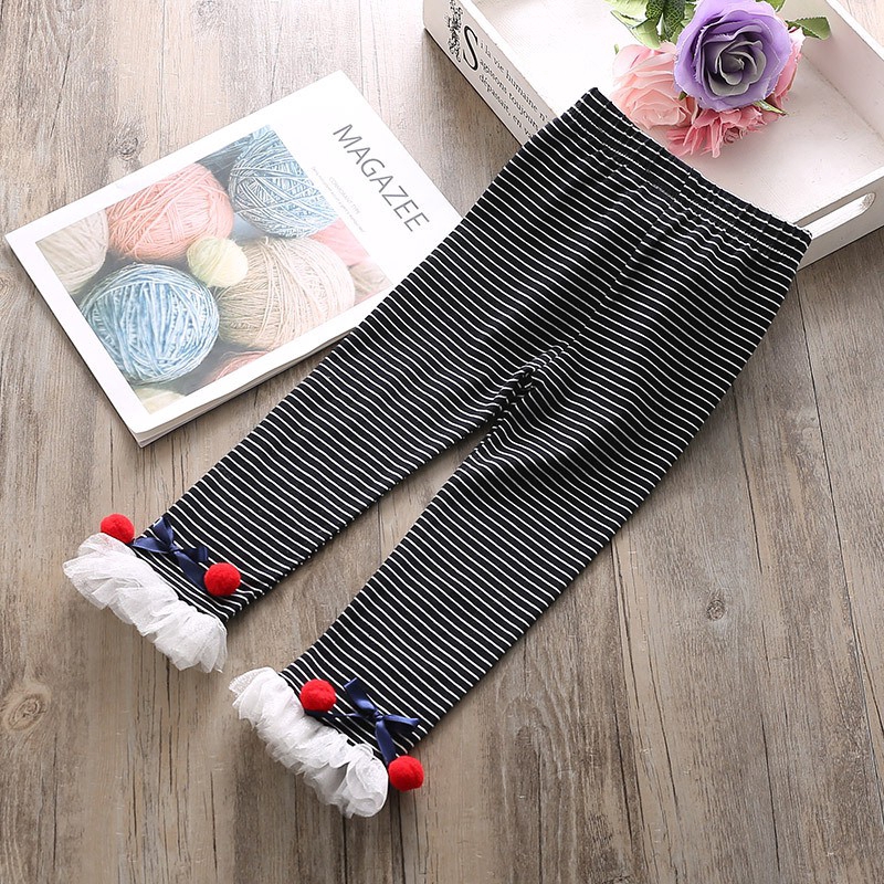 Quần legging sọc vằn phối lưới kiểu dáng ấm áp cho bé gái