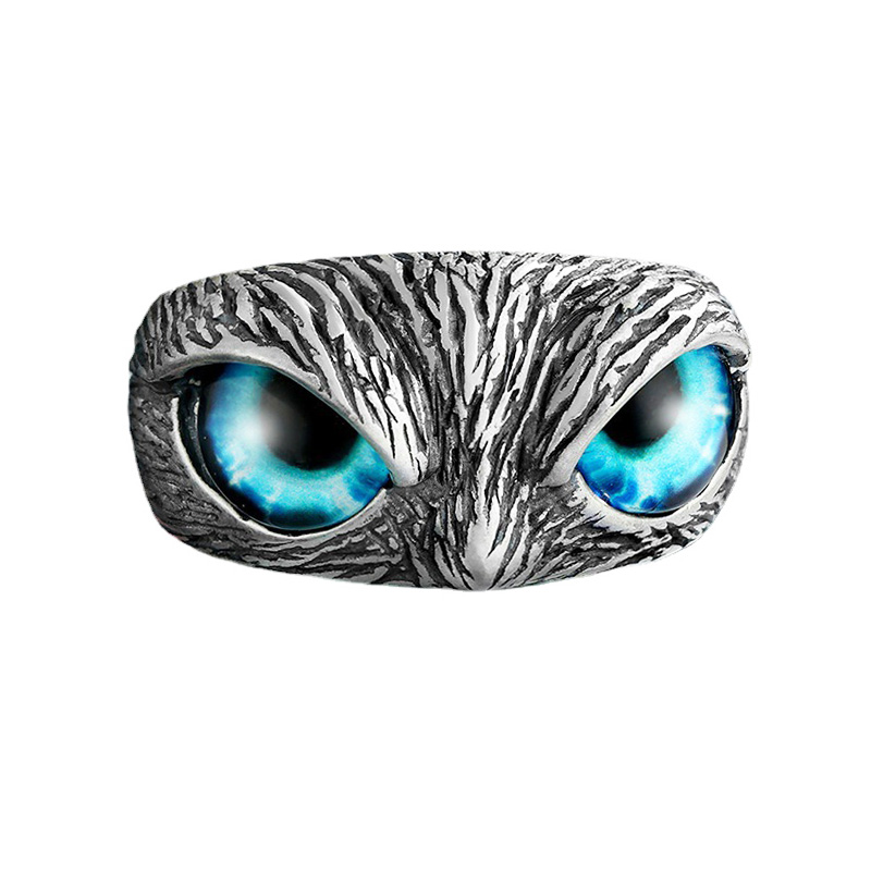 Copper Owl Rings Silver Demon Eye Owl Ring for Women Girl Lovers Retro Animal Open Adjustable Ring Statement Ring Jewelry Gift