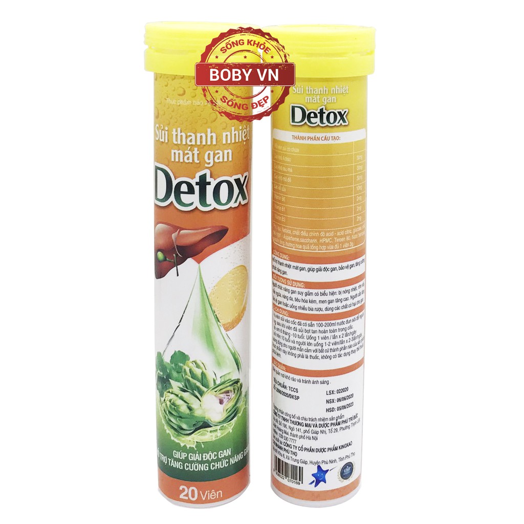 Sủi thanh nhiệt mát gan Detox 20 viên