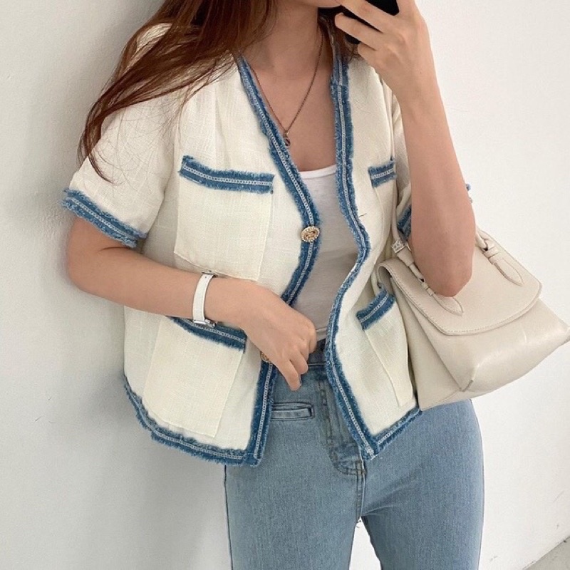 ÁO KHOÁC TAY LỠ VIỀN XANH