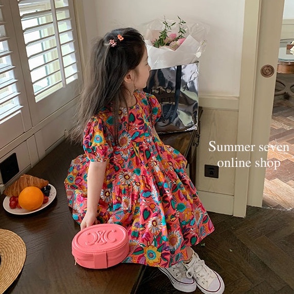 Váy bé gái dáng maxi họa tiết hoa to cực xinh Mini Kids G08