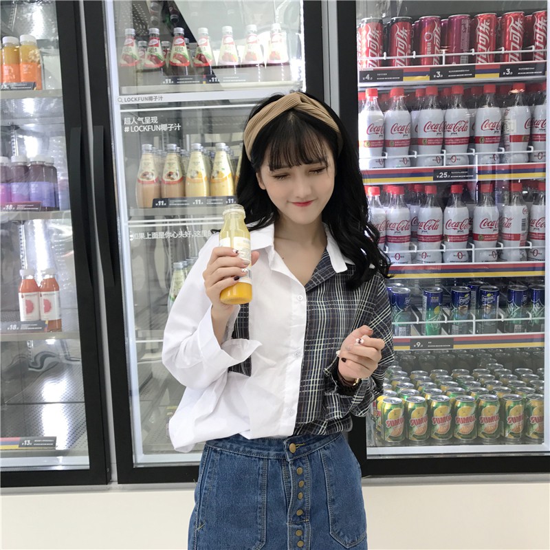 SUXI Áo sơ mi tay dài dáng rộng phong cách Hàn Quốc