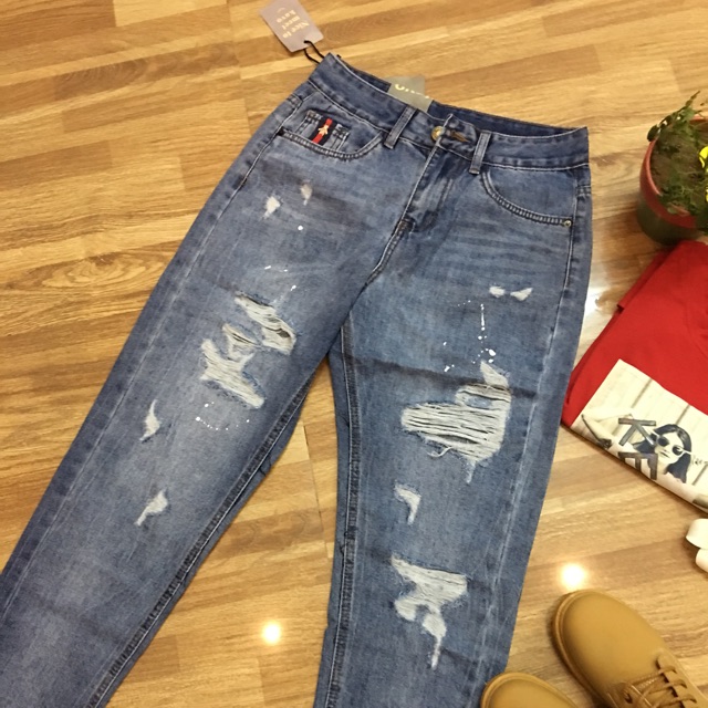Quần jean suông bagy rách có vẩy sơn ít nha các tình iu
