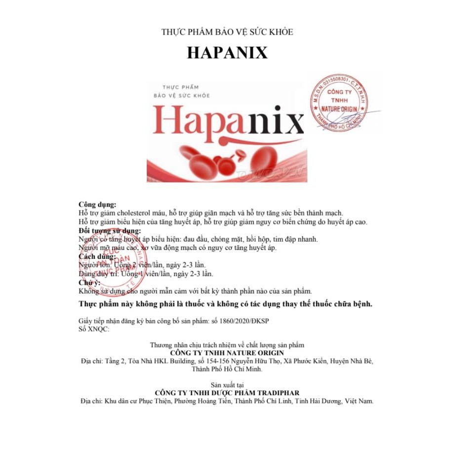 CHÍNH HÃNG HAPANIX VIÊN UỐNG HỖ TRỢ SỨC KHỎE HUYẾT ÁP, PHÒNG NGỪA ĐỘT QUỴ TIM MẠCH,GIẢM MỠ MÁU ỔN ĐỊNH ĐƯỜNG HUYẾT