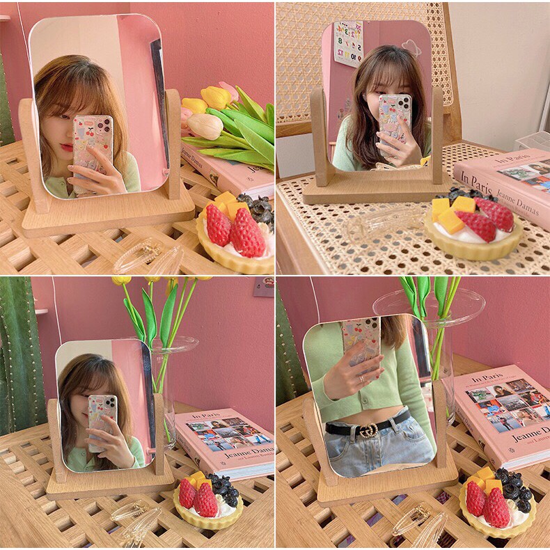 Gương gỗ Để Bàn Hàn Quốc gương decor phòng ngủ , bàn trang điểm MINI MIRROR