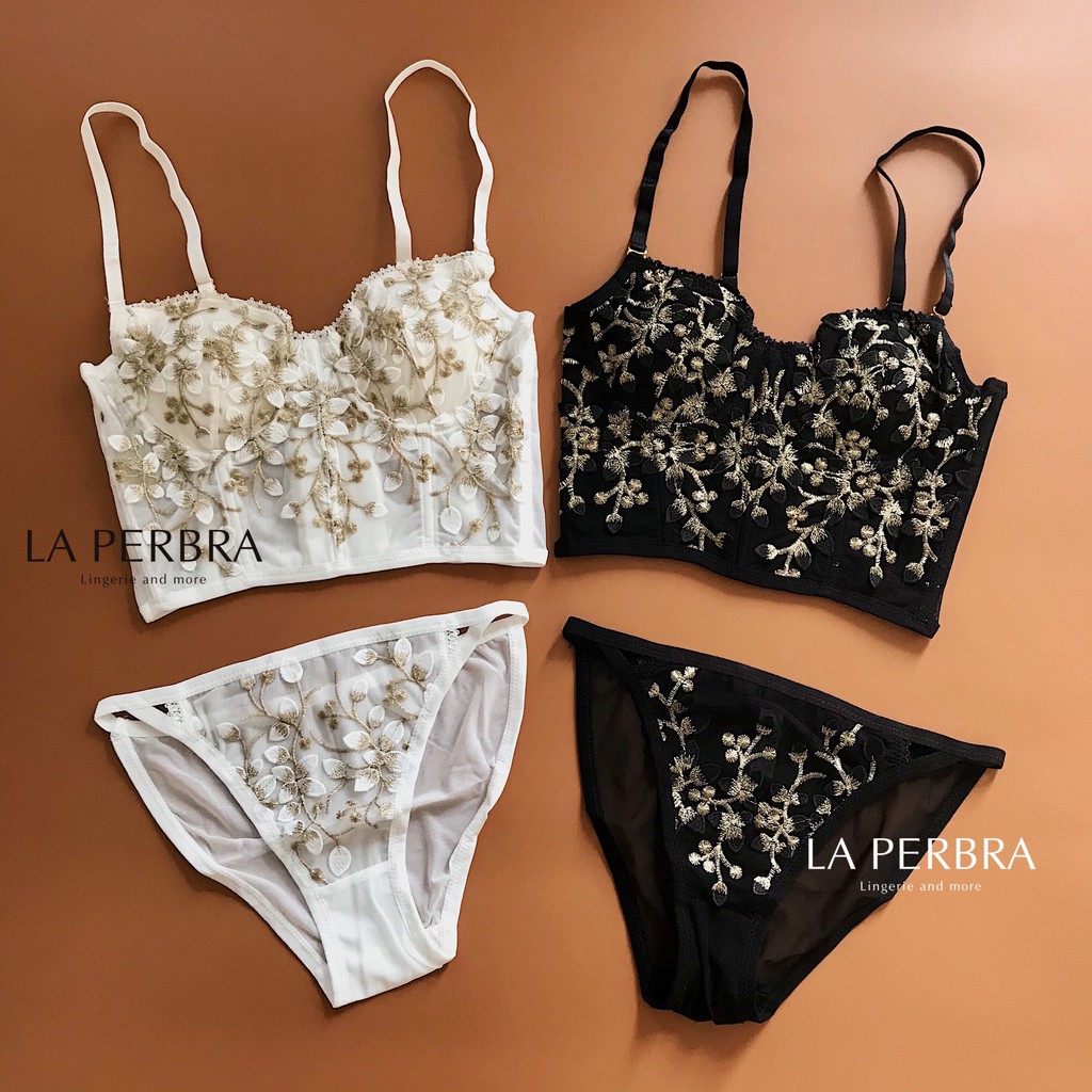 Bộ ren thêu hoa MÀU ĐEN (BB06 đen) | BigBuy360 - bigbuy360.vn