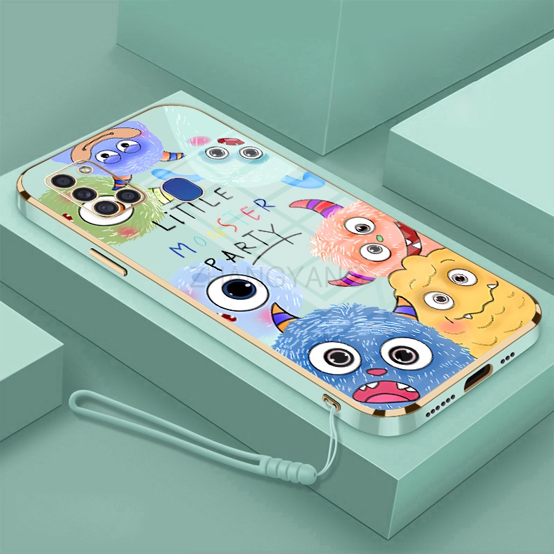 Ốp Điện Thoại silicone TPU Mềm Mạ Điện Họa Tiết Quái Vật Nhỏ Có Dây Đeo Cho Samsung A21S