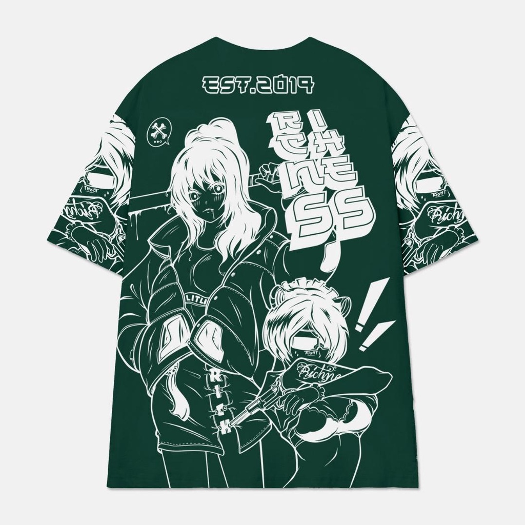 Áo Thun Unisex Richness ANIME GIRLS ( GREEN ) 100% COTTON - Local Brand Chính Hãng
