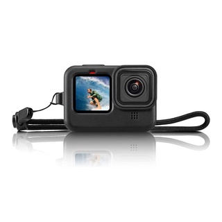 Vỏ bảo vệ bằng silicon màu đen kèm dây đeo & khung bảo vệ ống kính cho gopro hero 9 hero 10