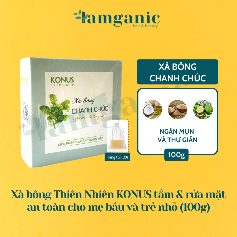 Xà bông thiên nhiên KONUS - Chiết xuất từ dầu dừa và nước tro dừa, làm sạch da, dưỡng ẩm, giúp da mềm mại