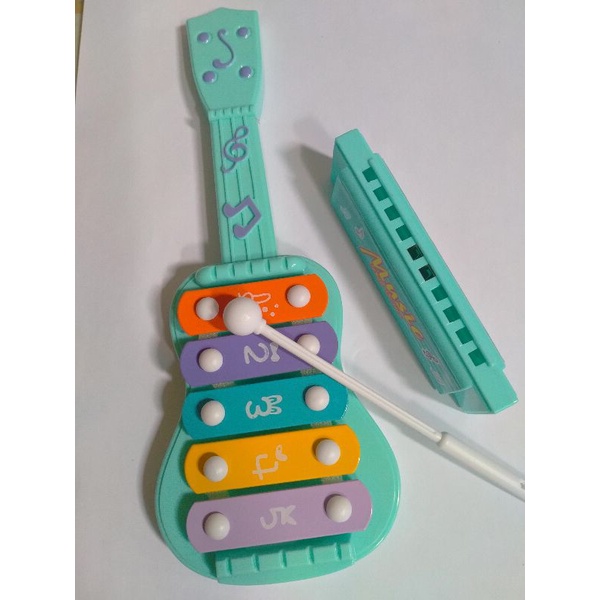 Combo 1 đàn xylophone 5 thanh, 1 kèn harmonica cho bé cảm thụ âm nhạc