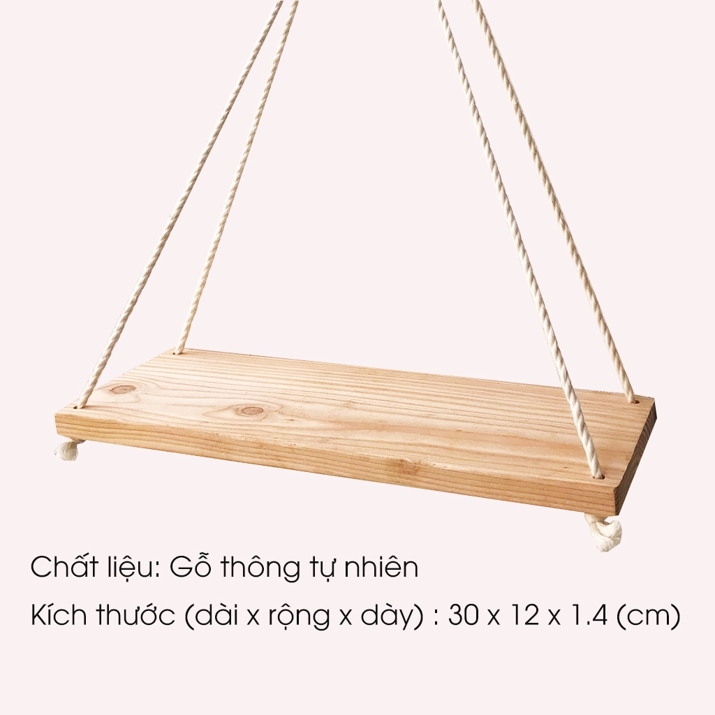 Kệ gỗ treo tường đa năng trang trí/decor tặng kèm dây thừng và móc treo - Trúc Gỗ Store