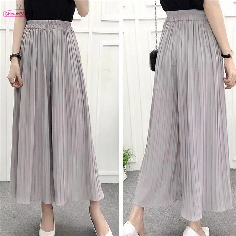 Quần chiffon ống rộng xếp ly xinh xắn thời trang dành cho nữ