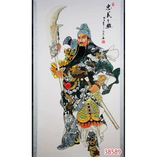 tranh Lụa dán tường 3d tranh Quan Công kt 1m2 x 0.8m