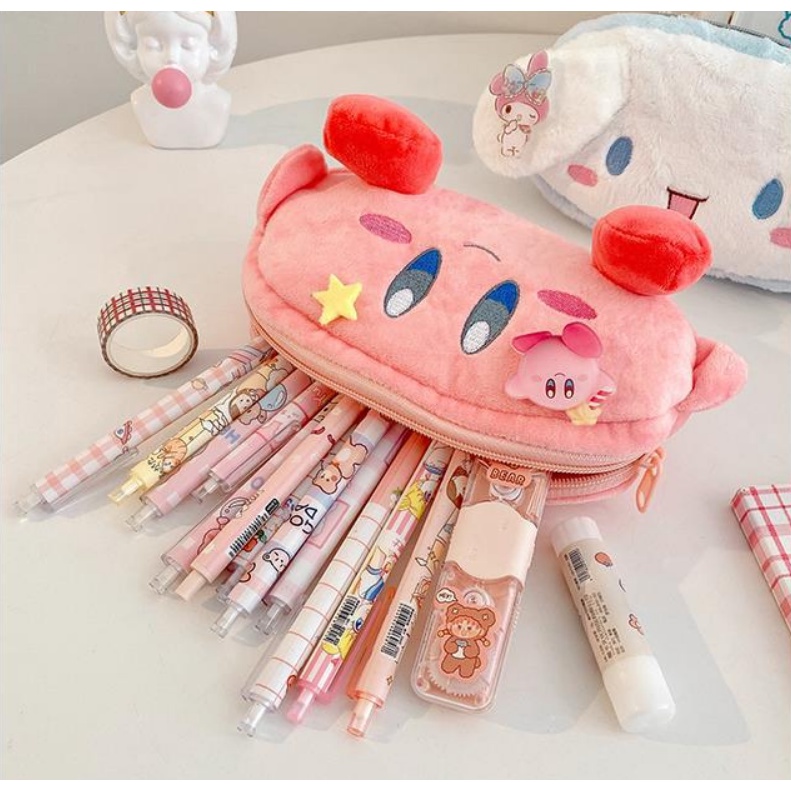 Túi Đựng Bút Bằng Lông Nhung Sức Chứa Lớn Họa Tiết Hoạt Hình Dễ Thương