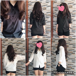Áo Sơ mi oversize tay dài trắng / đen không túi