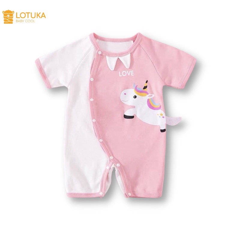 Bộ Liền Thân LOTUKA Cộc Tay Hình Thú Dễ Thương, Body Đùi Bé Trai Bé Gái Vải Cotton Thoáng Mát Size 3-12kg