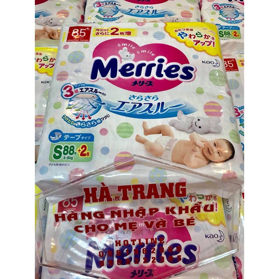 Bỉm Merries Nội địa size S dán 88+ 2 (4-8kg)