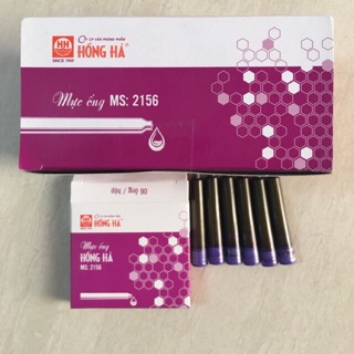 1 hộp mực ống 2156 Hồng Hà. ( 1 hộp =60 cái ruột ống). Có 3 màu là Tím- Xanh - Đen.