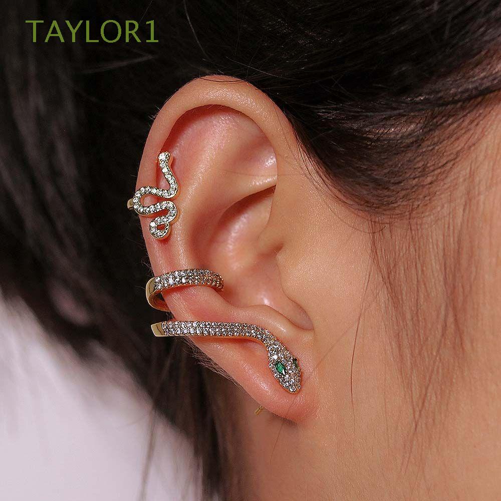 Bông Tai Hình Rắn Đính Đá Zircon TAYLOR1 Phong Cách Punk Cho Nữ