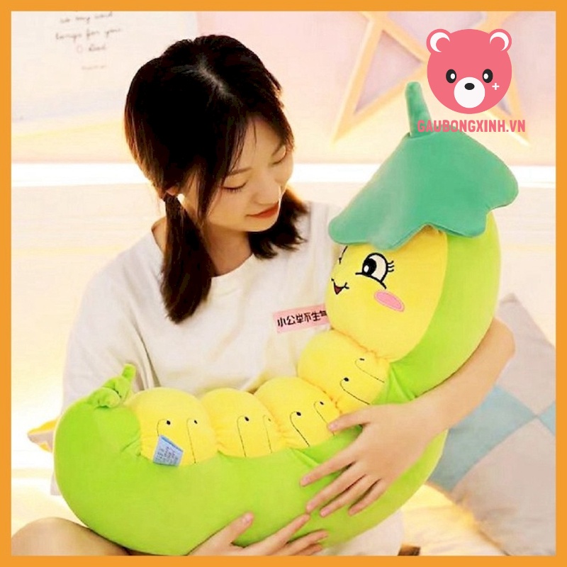 Gấu bông con sâu xanh cute size 1m2, chú nhộng đội nón lá dễ thương, gối ôm cho bé hàng đẹp