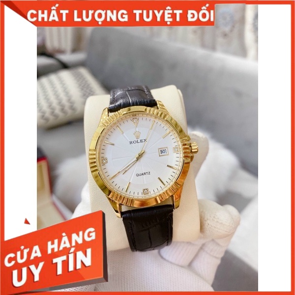 Đồng Hồ Rolex Nam Dây Da Viền Băm Cao Cấp Thời Trang Có Lịch Ngày Giá- Hàng Cao Cấp