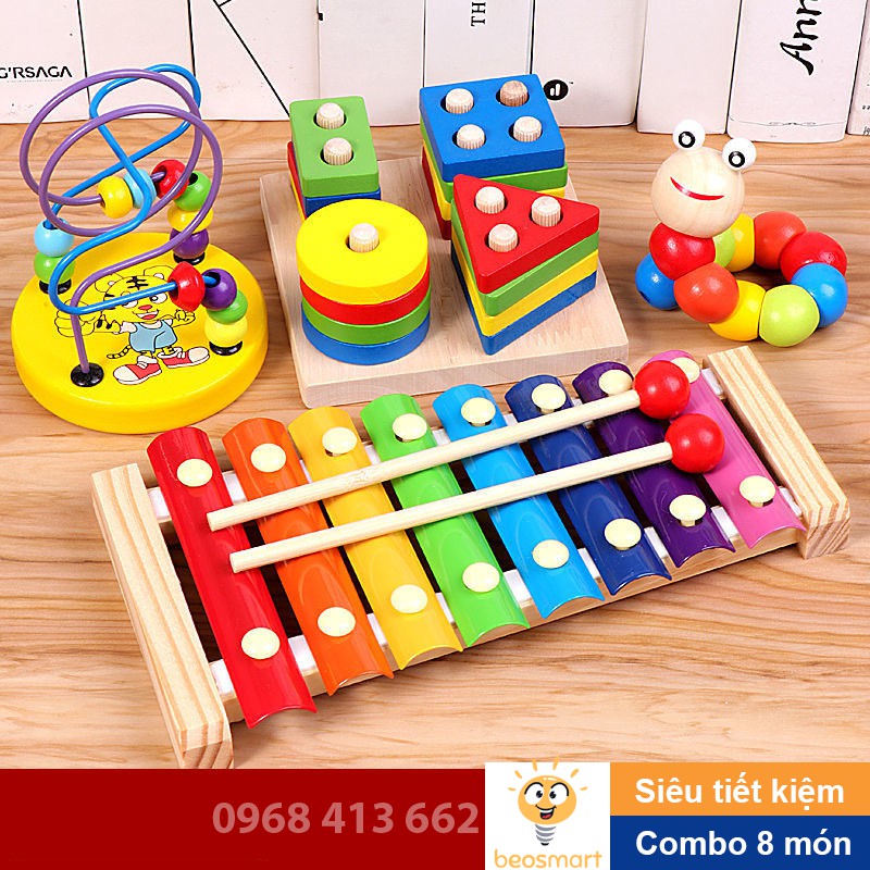 [Combo 4in1] Combo 4 món đồ chơi gỗ cho bé phát triển trí tuệ, giáo cụ Montessori - BEOSMART