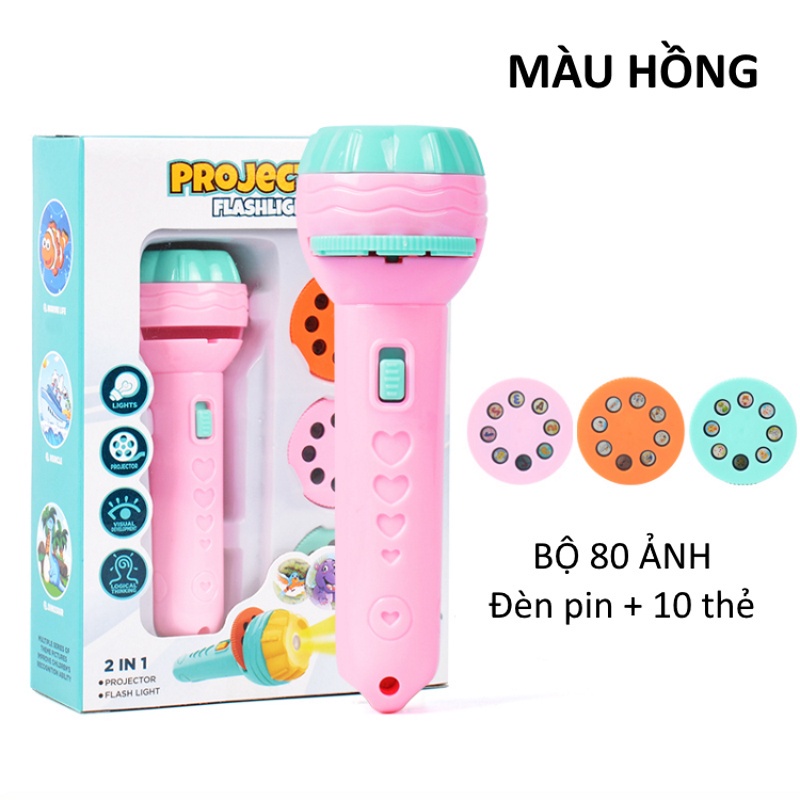 Đèn pin chiếu 80 hình ảnh cho bé thoả thích khám phá hoa quả, động vật, côn trùng, phương tiện, siêu nhân...