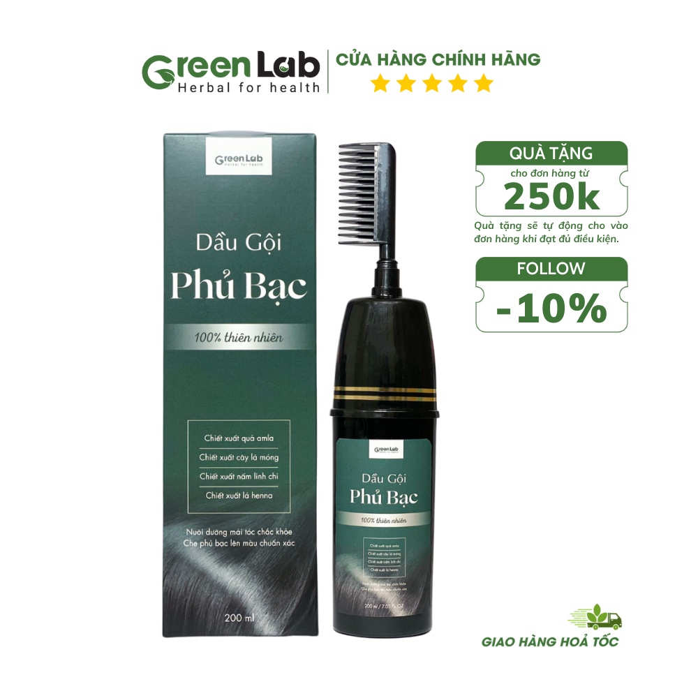 Dầu gội Phủ Bạc GreenLab thiên nhiên tóc nhuộm đen trong 7 phút 200ml