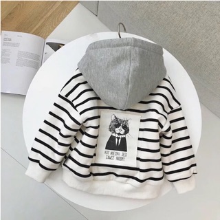 Áo nỉ sọc mũ lót lông