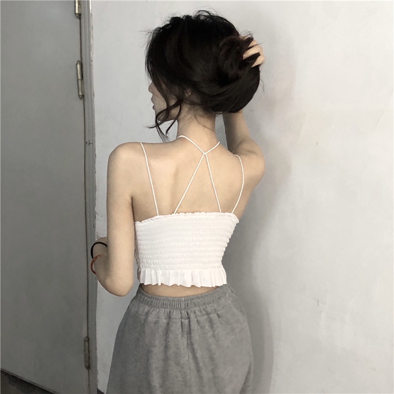 Áo croptop Xiaozhainv hai dây màu trơn có đệm ngực thời trang mùa hè quyến rũ cho nữ