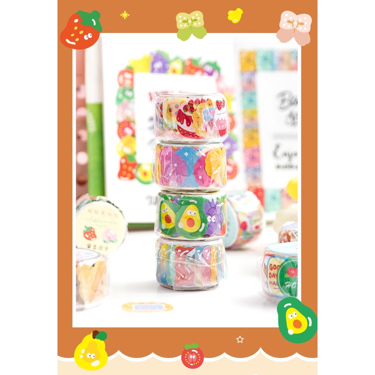 Cuộn 100 dot sticker tape Cake bear hình dán cute trang trí sổ tay | BSW116