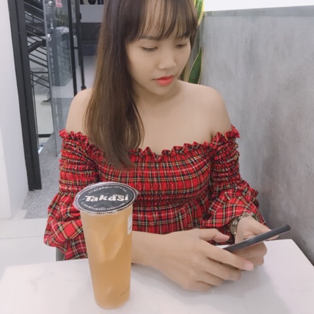 Áo trễ vai caro