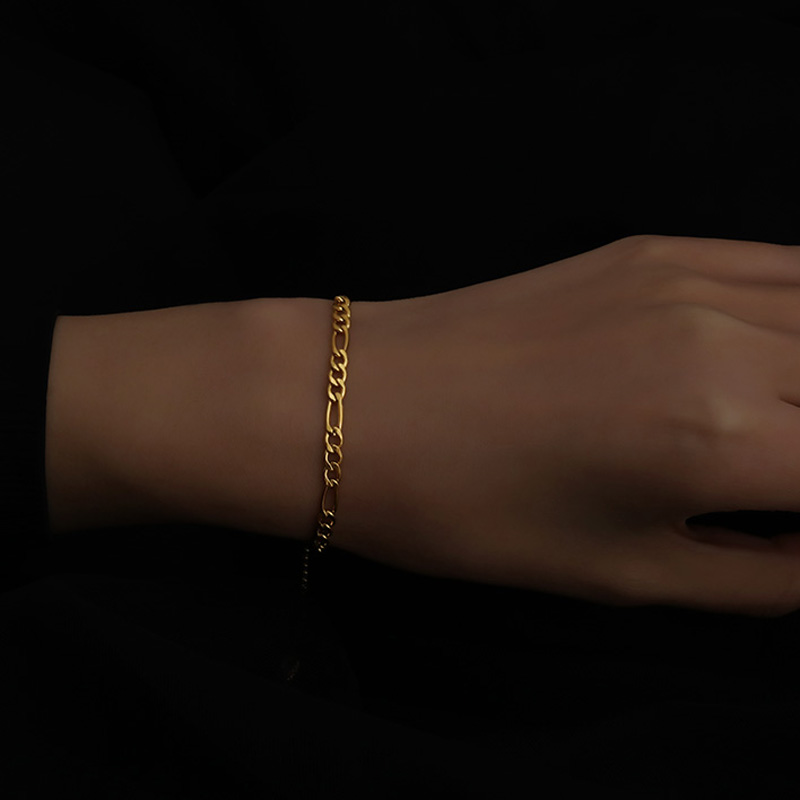 Vnox Vòng tay mạ vàng thiết kế mắc xích bản rộng 5mm dành cho nam nữ