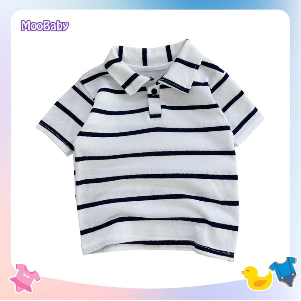 Áo Phông Cộc Tay POLO Kẻ Ngang Bé Trai Áo Thun Có Cổ Cho Bé Từ 8 - 25 kg MOOBABY SHOP