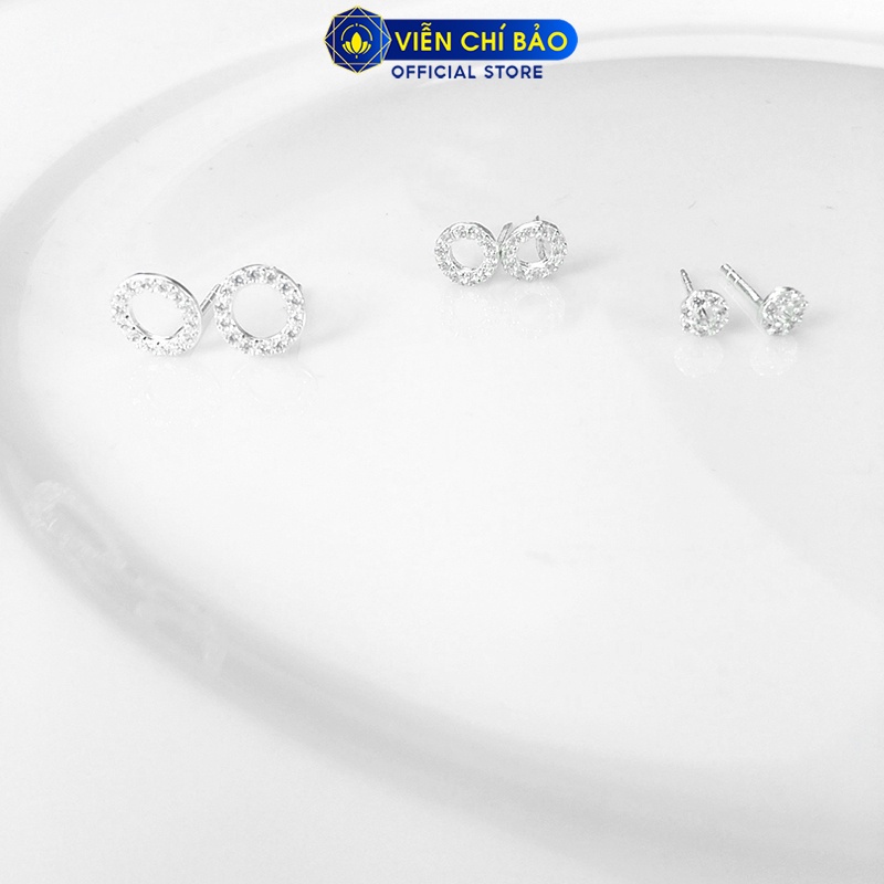 Bông tai bạc nữ Round đính đá chất liệu bạc 925 thời trang phụ kiện trang sức nữ Viễn Chí Bảo B400479H